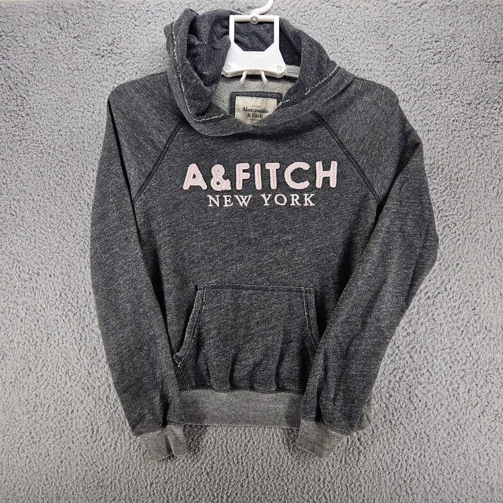 Abercrombie & Fitch New York Hoodie Gray Heather Pink Logo Small Raglan Pullover